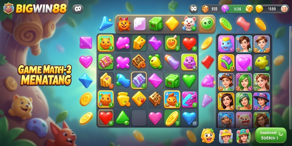 Tangkapan layar gameplay BIGWIN88 yang menampilkan aksi Match-3 yang mendebarkan.