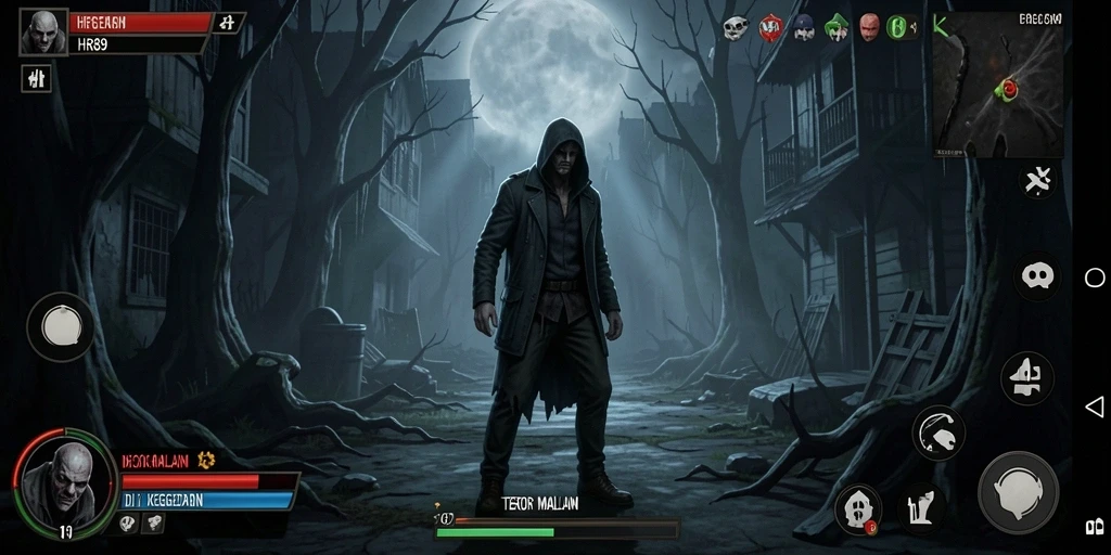 Screenshot HR89 menampilkan suasana mencekam dengan efek visual menakutkan.