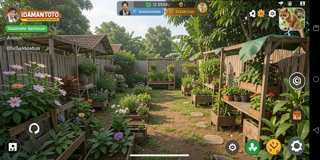 Screenshot permainan IDAMANTOTO dengan tampilan berkebun yang menarik.